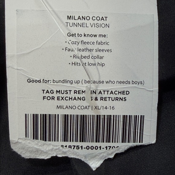 Fabletics NWT Milano Charcoal Gray Fleece with Black Faux Leather Sleeves Coat - Picture 7 of 10